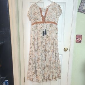 Patrons of Peace Cream and Orange Paisley Maxi Dress